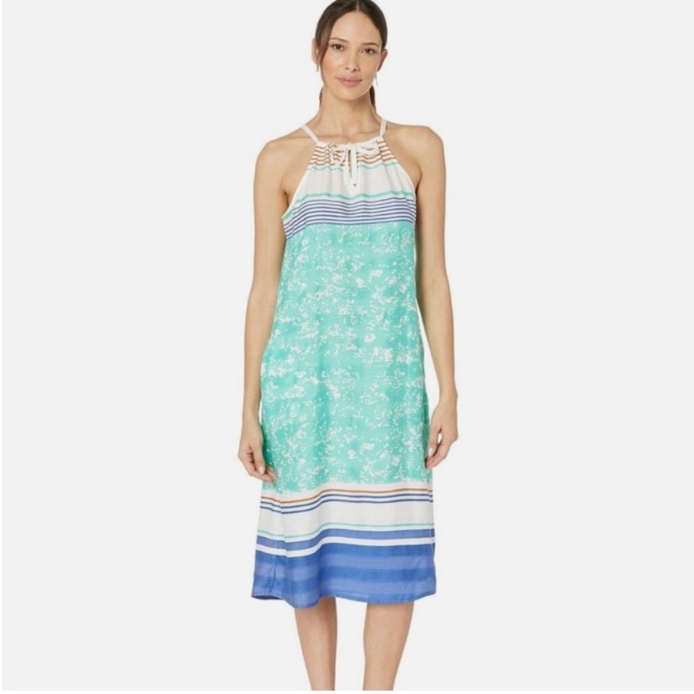 Prana Parisol Blue Green Aqua Canopy Halter Dress